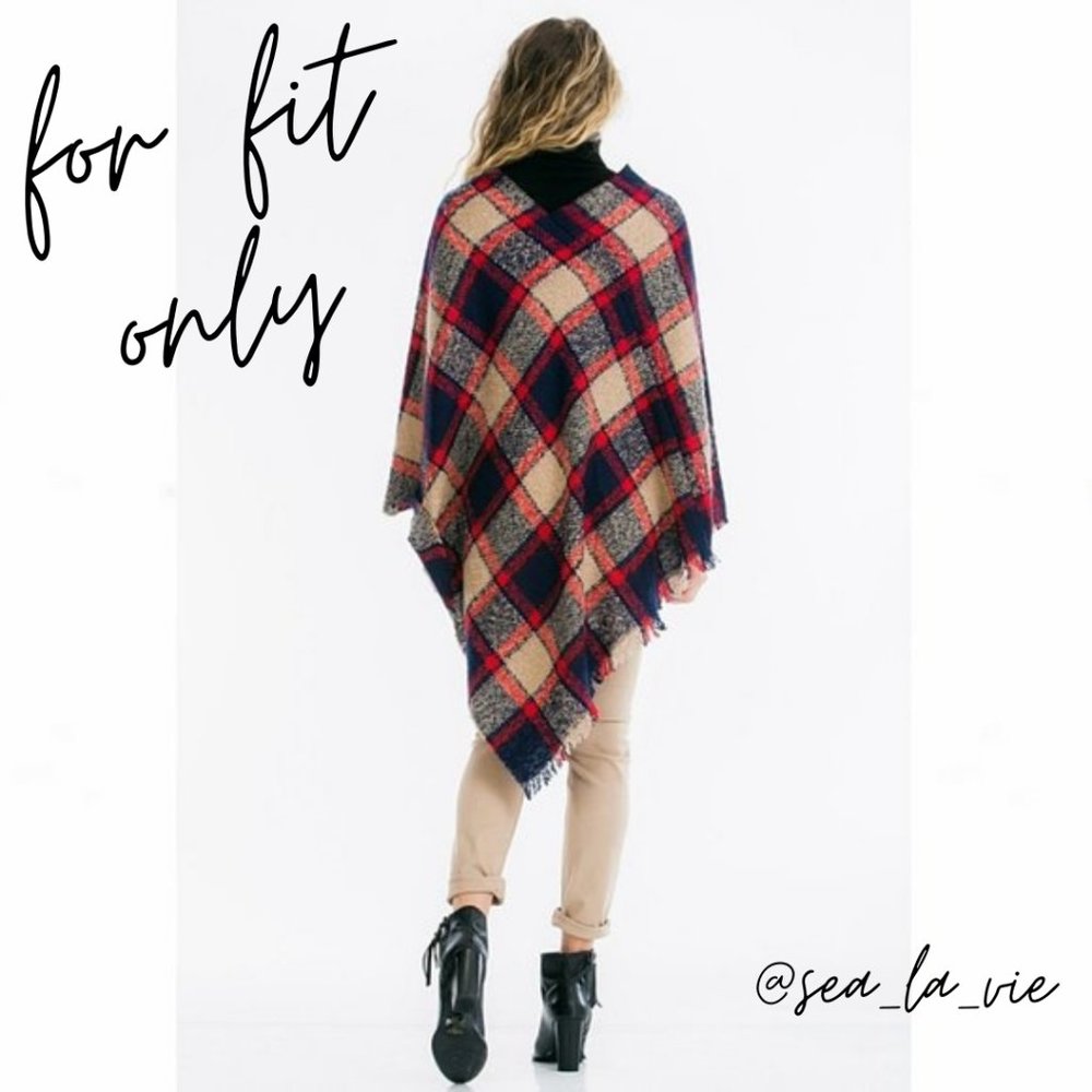 Black Chic Plaid Fringed Blanket Poncho Sweater - Picture 7 of 7